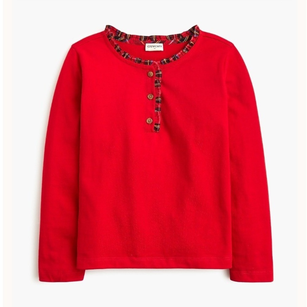 Crewcuts Red Plaid Ruffle Henley Long Sleeve Top CP468 Kids XS 4-5 NWT $60